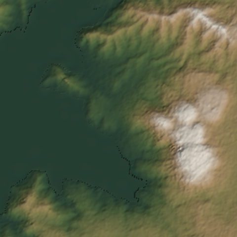 Shaded-relief view of the terrain around Valle de Bravo, State of Mexico, 51200, the parcel boundary drawn in gold