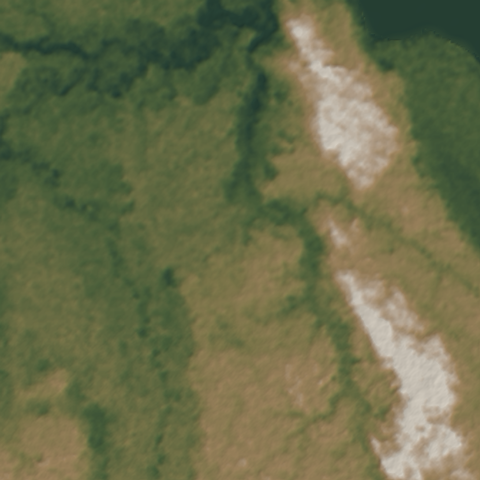 Shaded-relief view of the terrain around La Pedrera, Amazonas, RAP Amazonía, the parcel boundary drawn in gold