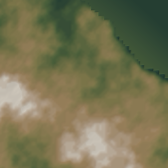 Shaded-relief view of the land around Las Tablas, Los Santos, Panama, the parcel boundary drawn in gold