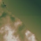 Shaded-relief view of the land around Las Tablas, Los Santos, Panama, the parcel boundary drawn in gold