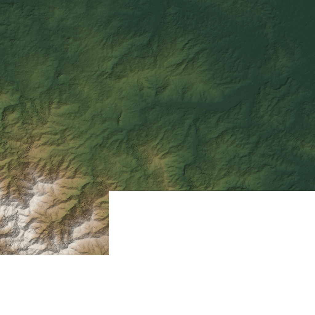 Shaded-relief view of the land around Matama, Limón, Limón Province, the parcel boundary drawn in gold