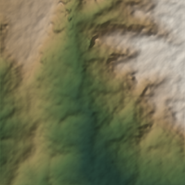 Shaded-relief view of the terrain around Santa Elena, Monteverde, Puntarenas Province, the parcel boundary drawn in gold