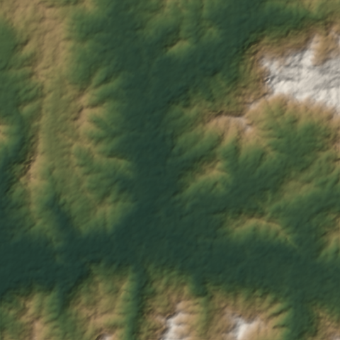 Shaded-relief view of the terrain around Lepanto, Puntarenas, Puntarenas Province, the parcel boundary drawn in gold