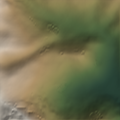 Shaded-relief view of the terrain around Ronco Canavese, Turin, Piedmont, the parcel boundary drawn in gold